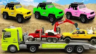 Excavator and Truck Rescue Mission! Police Car Saves the Ducks