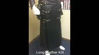 Full length cowhide black leather kilt by Kilt This