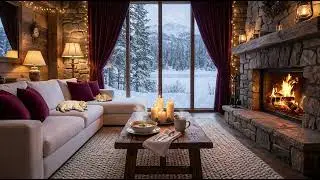 Cozy Cabin Ambience in a Snowstorm -  Snow, Fireplace, Relax, Sleep, Study