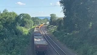Colas Freight 66 and CrossCountry HST crossing over at Prout&rsquo;s Bridge - 9/8/2023