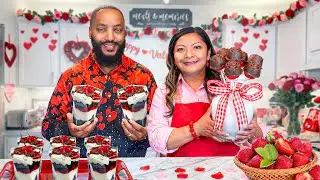 2 EASY VALENTINE&rsquo;S DESSERTS| CHOCOLATE  COVERED STRAWBERRY ROSES & BLACK FOREST DESSERT CUPS!!