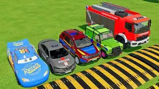 TRANSPORTING CARS, AMBULANCE, POLICE CARS, FIRE TRUCK OF COLORS! WITH TRUCKS! - FS 22 #12
