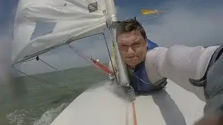 Fast Laser Sailboat Surfing in 20 mph Winds