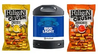Perfectdraft Bud Light 3.4%ABV Vegetarian Huligan Pretzel Crush Cheese & Sriracha Sauce