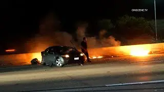Fiery Crash on the 118 Freeway in Porter Ranch- DUI Driver Arrested