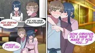 [Manga Dub] At the company trip, the receptionist who is usually cold to me gets drunk... [RomCom]
