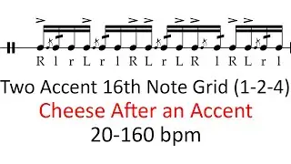 Cheese after an accent (2 accents, 1-2-4) | 20-160 bpm 16th note grid sheet music