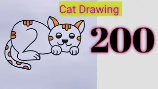 🐱 How to Draw a Cute Cat from Number 200 | Draw a Cat Using Number 200