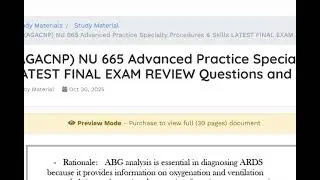 (AGACNP) NU 665 Advanced Practice Specialty Procedures & Skills LATEST FINAL EXAM REVIEW