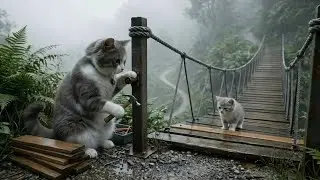 Cat Video: Mom Cat Fixes a Forest Bridge | Baby Cat Adventure | Cat Meow Sounds