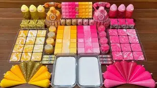 Slime mixing: Capybara charms gold vs pink glossy clear slime #64