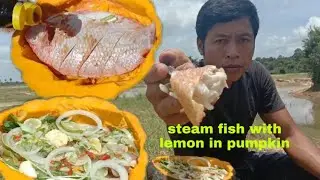 #SteamFish with Lemon in Pumpkin - Cooking Fish with pumpkin - primitive Cooking kh