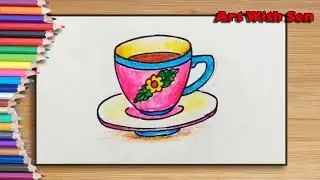 How to draw cup plate (step by step) || Comment dessiner l'assiette de la tasse || কাপ প্লেট ড্রয়িং