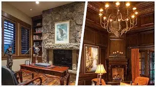 75 All Fireplace Surrounds Rustic Home Office Design Ideas You'll Love 😊