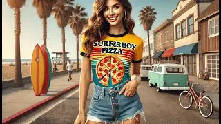 🍕 Baffle Pizza Surfer - Women's Boyfriend T-Shirt/Pizza Shirt | Best Surfer Boy Pizza Tshirt 🍕
