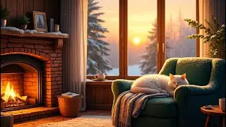 Cozy Snowy Fireplace 24/7 ❄️ Relaxing Winter Cabin Night Ambience