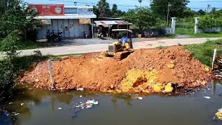 Amazing Bulldozer Start work with Truck to Pushing Rock to remove rice filed and flooding
