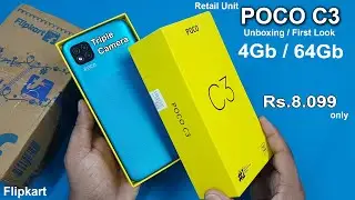 Poco C3 Retail Unit Unboxing / First Look | 4Gb 64Gb | Triple Camera | Rs.8.099 only
