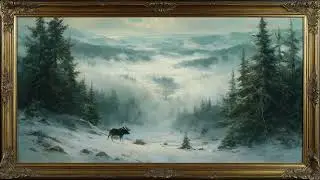 Moose at the Edge of a Frozen Forest Valley | No Music, No Motion | Framed Art TV Wallpaper 4K