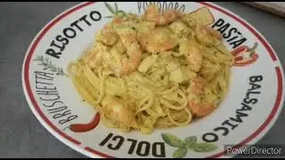 spaghetti aux crevettes et  poulet