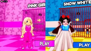 PINK GIRL'S PRISON 🆚 SNOW WHITE'S PRISON RUN! New Scary Obby #scaryobby #roblox