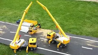 TWO BRUDER CRANE TRUCKs R-Series 03570 Scania Liebherr RESCUE mission - JCB EXCAVATOR fall