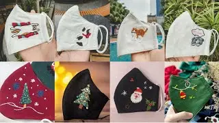 Hand embroidery cute cats masks / embroidered christmas facemask / mask embroidery designs