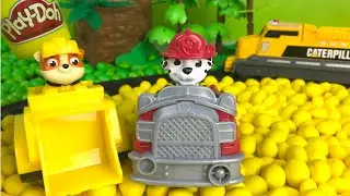 Play Doh Play with Caterpillar Iron Diesel Train with Paw Patrol Rubble Train Toys for Kids