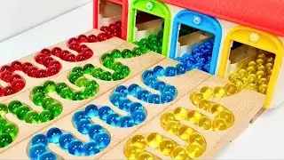 Marble Run ASMR Race ☆ HABA Slope & Dump Truck Excavator Ambulance Forklift Garbage Truck Tractors