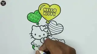 Baby Hello Kitty with Flying Balloon Easy  Drawing, Colouring & Painting  for Kids, Toddlers