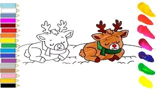🦌 Рисование оленей для детей | Простой пошаговый рисунок рождественских оленей 🎄