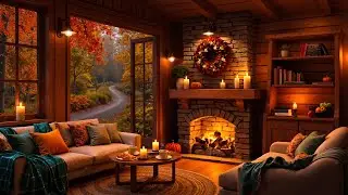 Cozy Autumn Ambience 🍁 Relaxing Jazz Music & Crackling Fireplace for Deep Relaxation