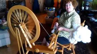 Bev spinning on her Jensen Production wheel