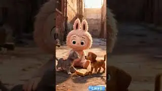 Can Labubu's kindness warm the hearts of these sad street animals?  #labubu #cat #dog