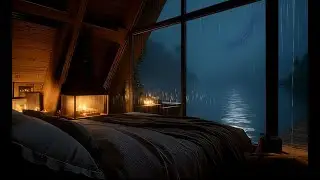 Relaxing Rain Washes Away Stress | Lakeside Cabin Fireplace for Deep Sleep 🌧️