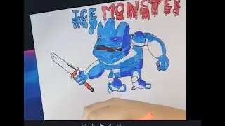 Ice Monster Drawing with fire sword