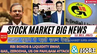 Stock Market News, US Lawmaker On Pahalgam Attack, Zerodha, Gail, RBI & More |Dec 12, 2025 News📉