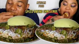 ASMR FUFU AND OKRA PEPPER SOUP WITH GIANT FISH | SPEED EATING BLINDFOLD CHALLENGE | FUFU MUKBANG