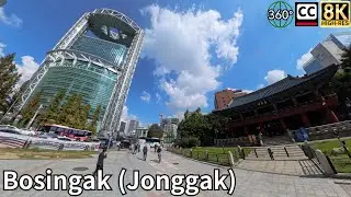 От павильона Чонно Босингак до Кванхвамуна, Сеул Пешком. Видео 8K 360&deg; Субтитры