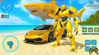 Yellow Shark Robot Transform Wars: Car Drone Shark Robot Game 2026 - Android Gameplay