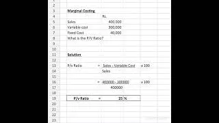 Marginal costing | Calculate PV Ratio | Cost accounting