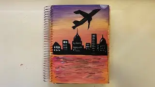 Kolay anlatımlı Günbatımı manzarası (suluboya çalışması) 🌇🛫  -evde sanat var ❤️