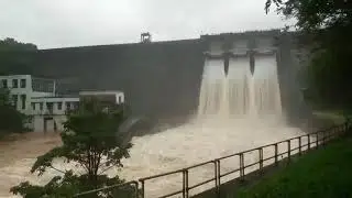 Thenmala Dam flood gates open to lower the water level. Rain in Kerala