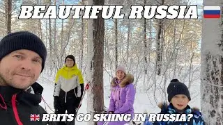 English 🇬🇧 Russian Family Explore A Snowy Ski Trail | Skiing Family Fun In the Russian 🇷🇺 Forest