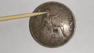 1936 half penny coin British UK old coin
