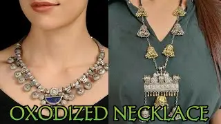 Stylish Long Oxodized Neklace Designs For Office Wear | Silver And Junk Jewellery On Saree ||
