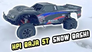 Hpi Baja 5T ~ Paddle Tires in the Snow // 7.5hp OBR POWERED!!