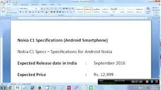 Nokia C1 Specifications (Android Smartphone)