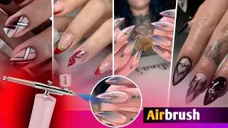 Airbrush nail design tutorial for beginners | Nail extension airbrush ombre nail designs simple