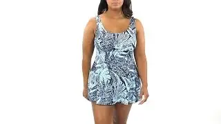 Maxine Plus Size Wood Block Floral Princess Seam Swim Dress | SwimOutlet.com